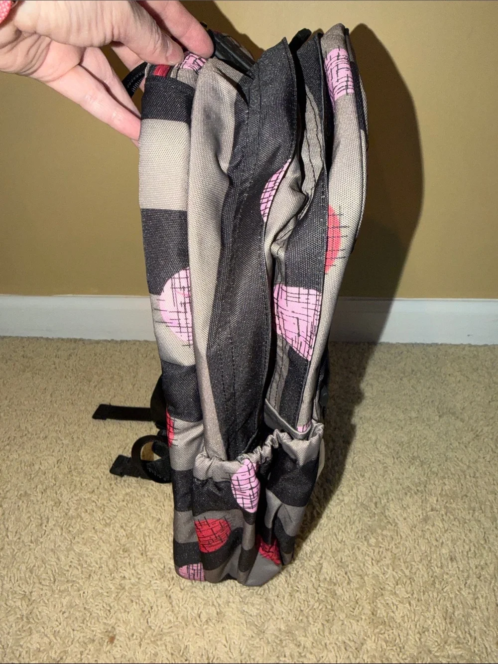 Vera Bradley Black & Gray Striped Backpack with Pink and Red Dot Pattern
